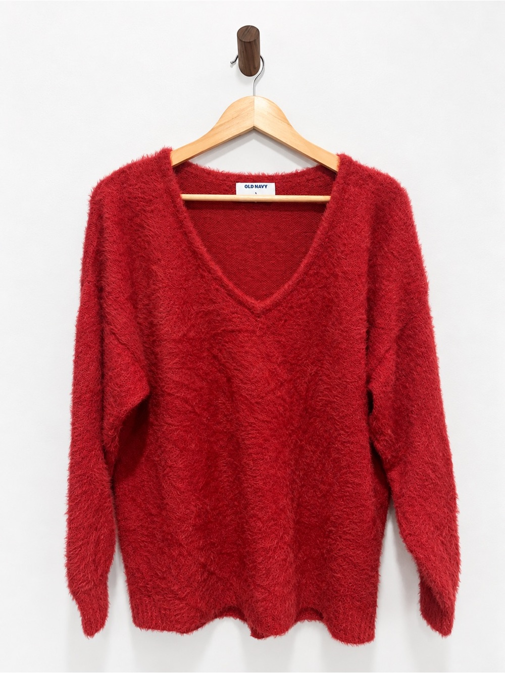 Old Navy Red Fuzzy V-Neck Sweater Size M